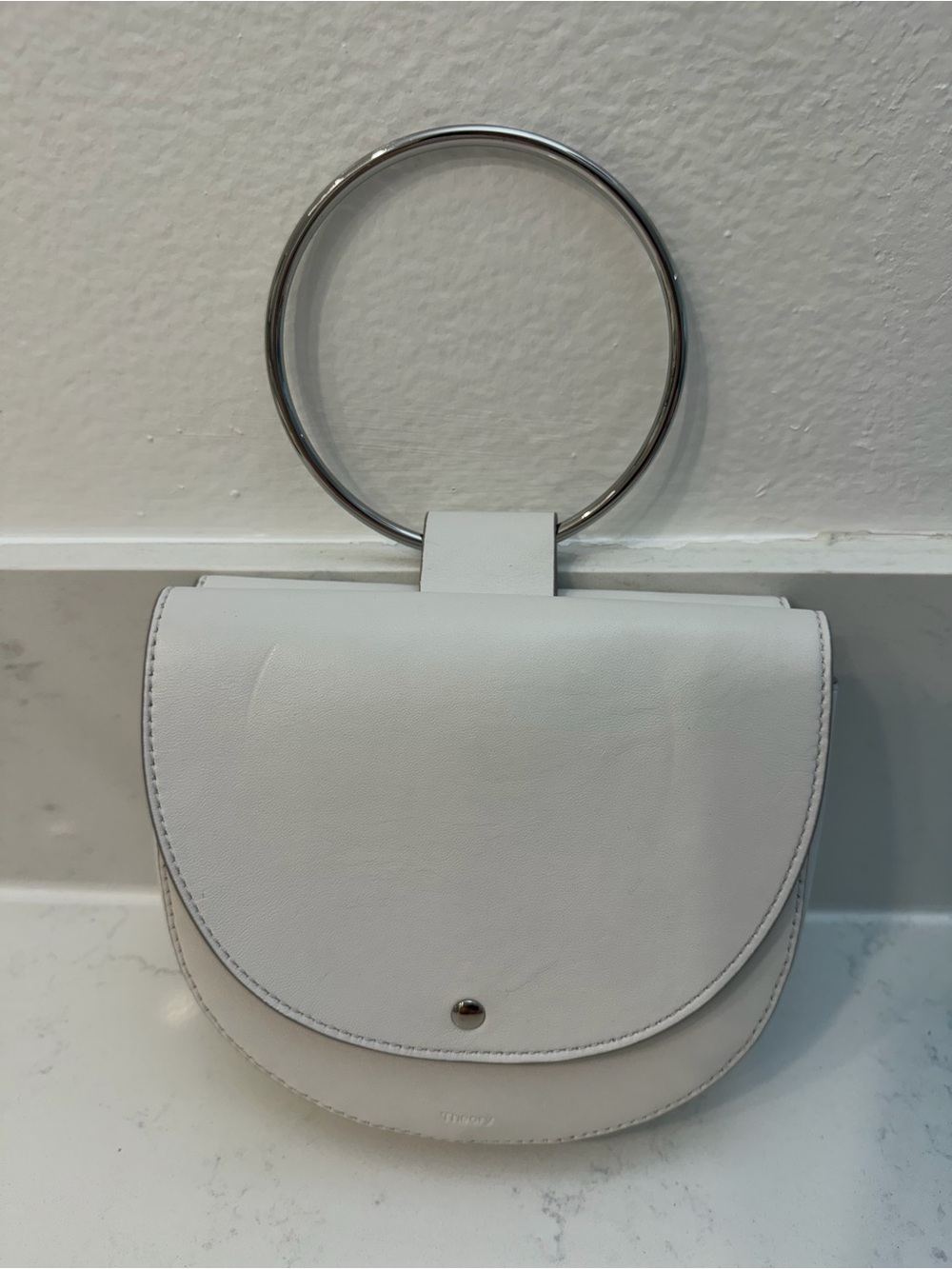 Theory White Leather Ring Circle-Handle Bag